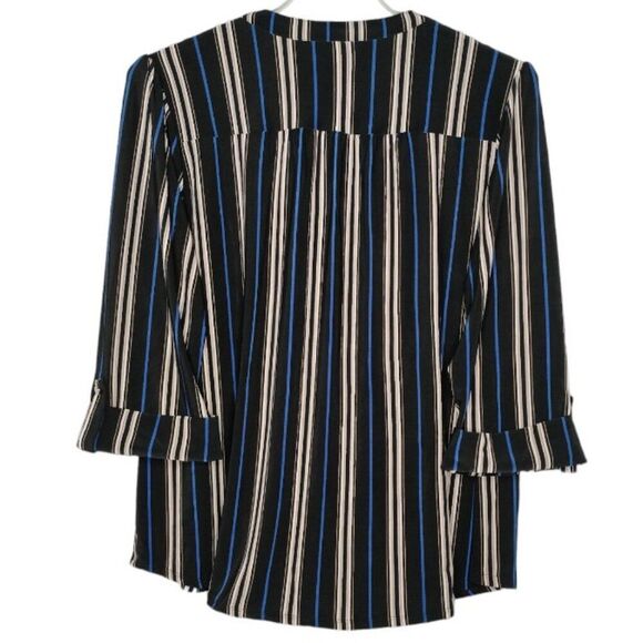 Cocomo Women's Plus Size 3X Black Multicolor Stripe Print Pintuck 3/4 Sleeve Top - Picture 2 of 7